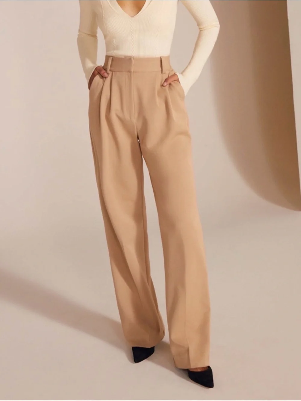 Favorite Daughter The Favorite Pant Size 8 Beige Wide Leg Minimal Work City Chic - Picture 3 of 13